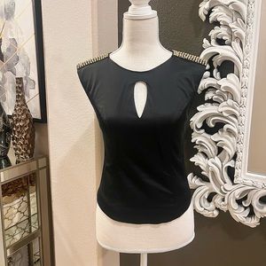 NEW BEBE Black & Gold Studded Top XXS